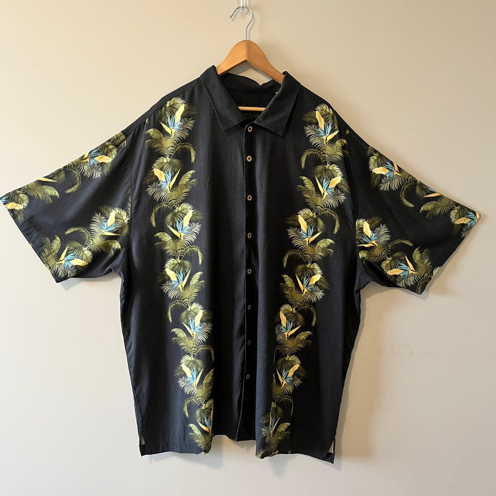 Tommy Bahama 101BT32845 Camp Shirt Floral Tropical Black 3XT 100% Silk Bird of P